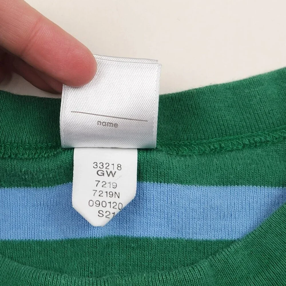 Hanna Andersson Green Blue Stripes Short Sleeve Pajama Shirt 130 cm US 8